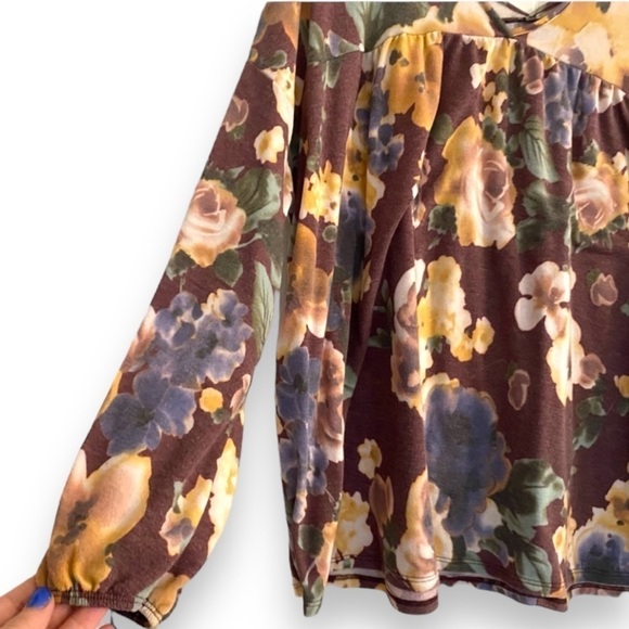 HoneyMe long sleeve boho floral baby doll top blouse shirt | Plus Size 3X - Picture 3 of 5